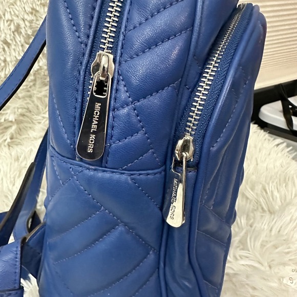Michael Kors Abbey‎ Quilted Leather Zip Backpack Cobalt Blue Medium - Picture 7 of 10
